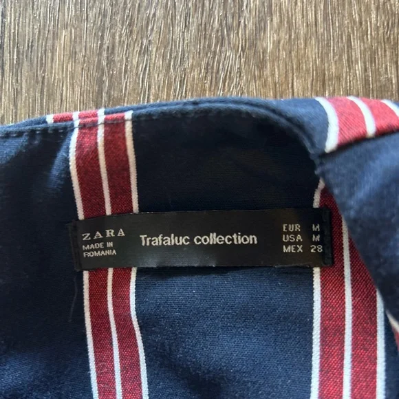 Zara Trafaluc Collection Striped Shift Dress Ruffle Hem Red Blue Sleeveless - Picture 4 of 6